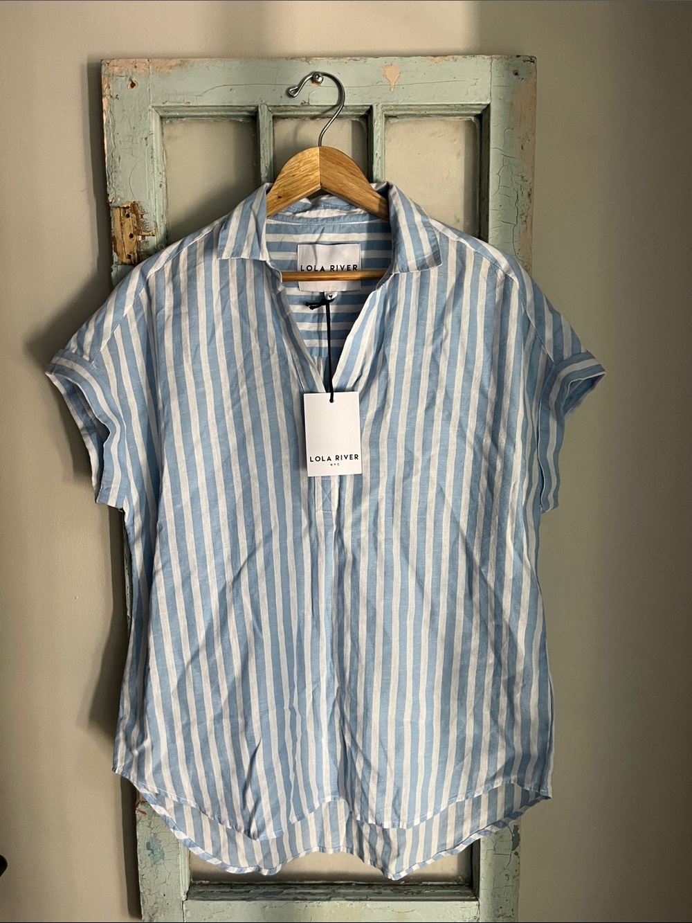 Women’s Blue & White Stripe Short-Sleeve Lola River shirt